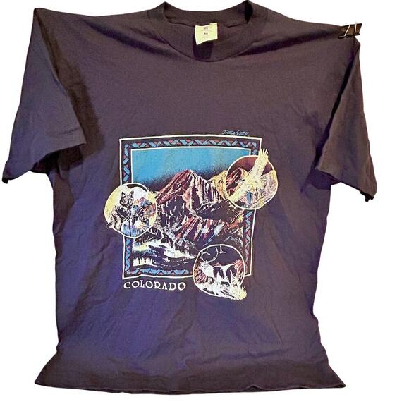 VINTAGE Single Stitch Denver Colorado Destination Elk Wolf Eagle USA Mens XL - Picture 2 of 10